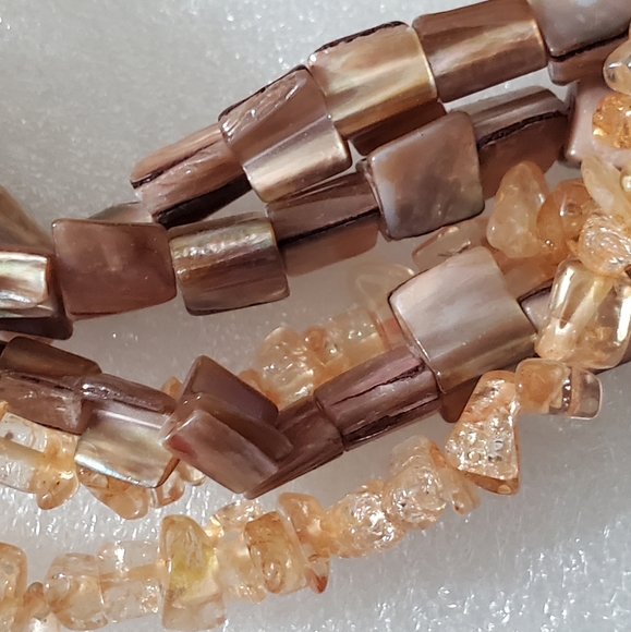 Vintage necklace natural citrine imperial topaz MOP Exquisite 5 strands Artisan - Picture 5 of 9
